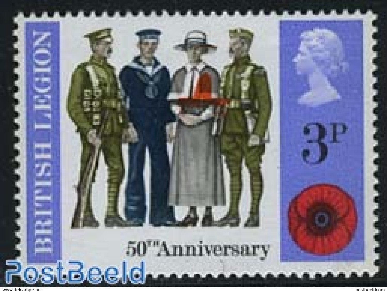 Great Britain 1971 3P With Strongly Moved Redorange Colour, Mint NH, Various - Errors, Misprints, Plate Flaws - Uniforms - Ungebraucht
