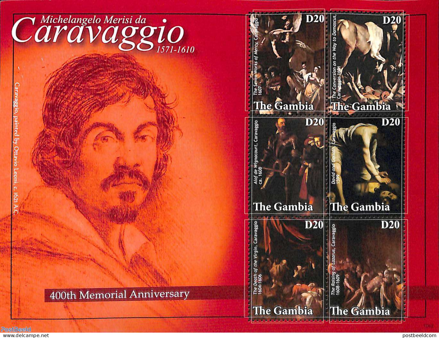 Gambia 2010 Caravaggio 4v M/s, Mint NH, Art - Paintings - Gambia (...-1964)