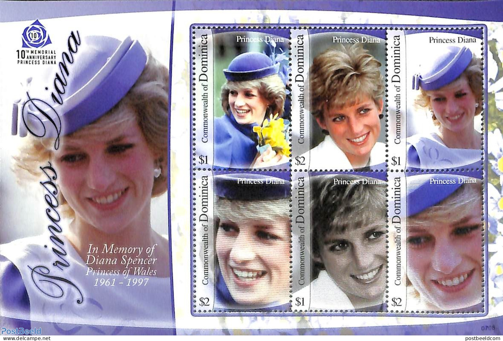 Dominica 2007 Princess Diana 6v M/s, Mint NH, History - Charles & Diana - Kings & Queens (Royalty) - Royalties, Royals