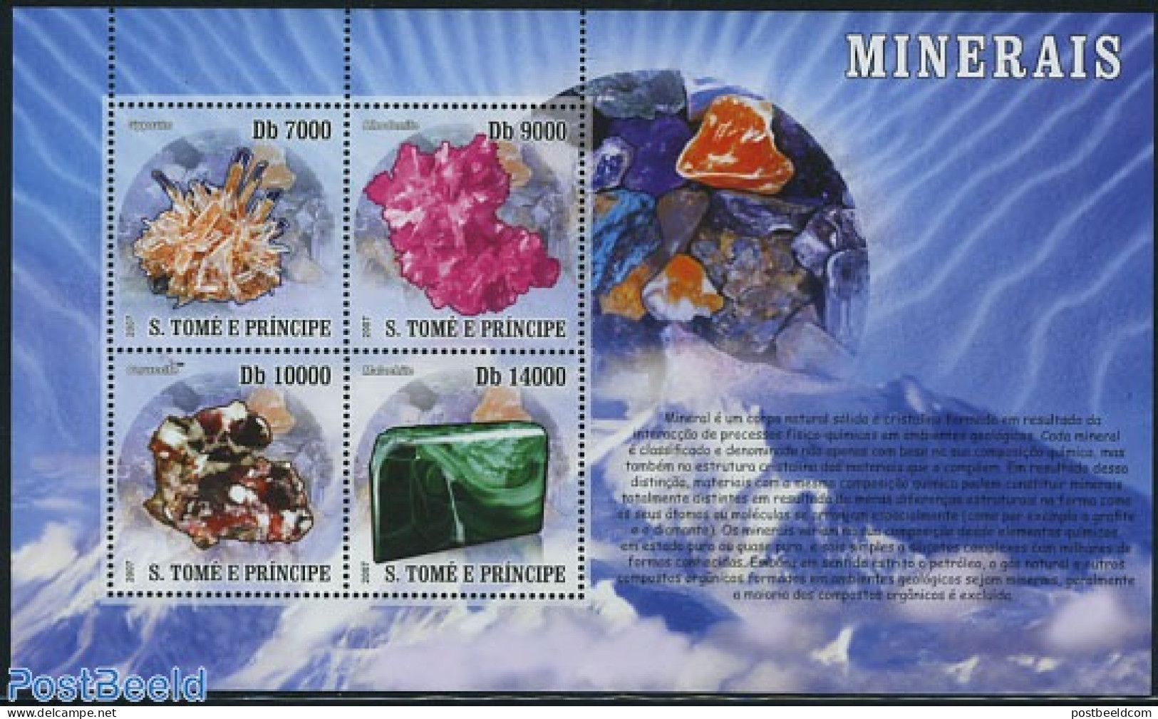 Sao Tome/Principe 2007 Minerals 4v M/s, Mint NH, History - Geology - Sao Tomé Y Príncipe