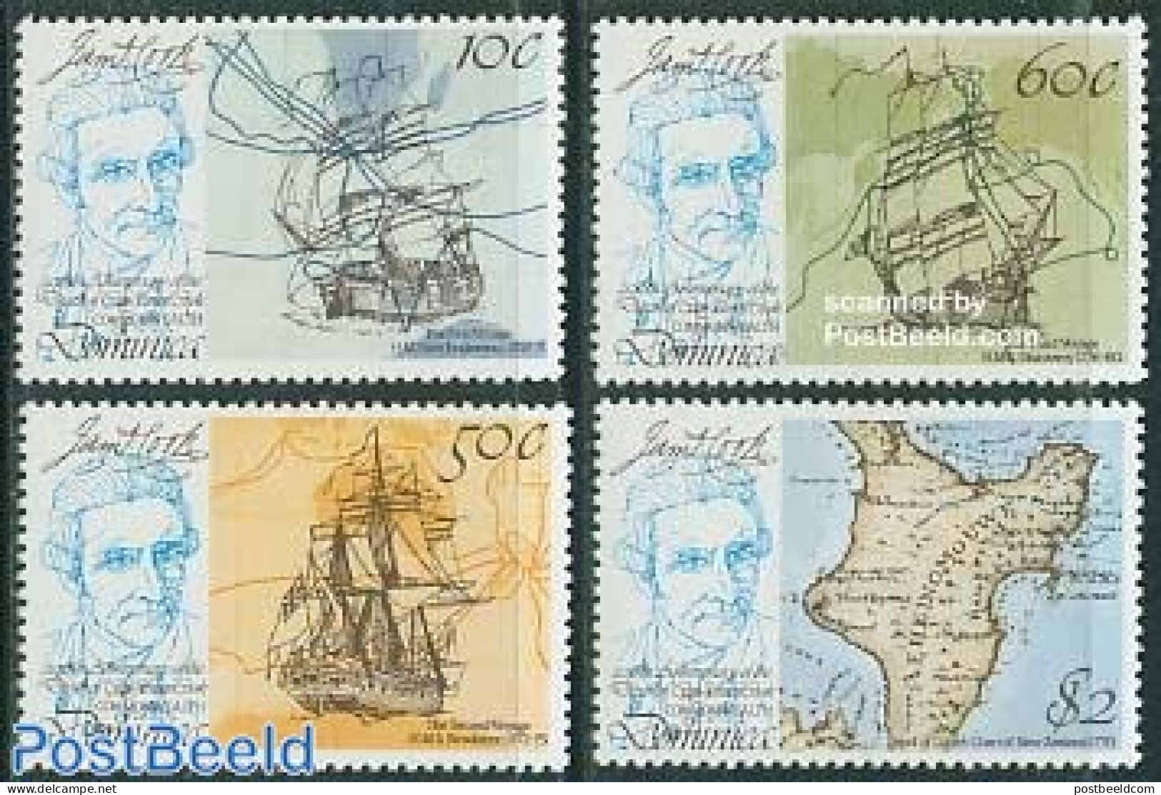 Dominica 1979 James Cook 4v, Mint NH, History - Transport - Various - Explorers - Ships And Boats - Maps - Explorateurs