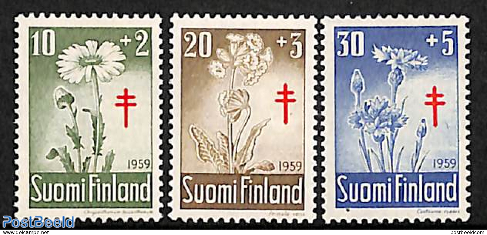 Finland 1959 Anti Tuberculosis, Flowers 3v, Mint NH, Health - Nature - Anti Tuberculosis - Flowers & Plants - Nuovi