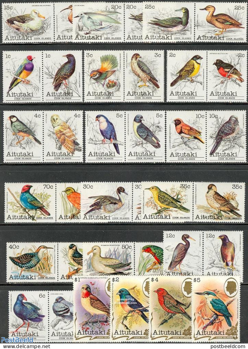 Aitutaki 1981 Definitives, Birds 36v (4v+16x[:]), Mint NH, Nature - Birds - Birds Of Prey - Owls - Parrots - Kingfishe.. - Aitutaki