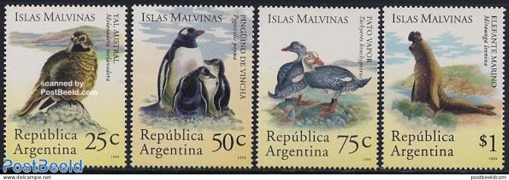 Argentina 1994 Falklands Fauna 4v, Mint NH, Nature - Animals (others & Mixed) - Birds - Penguins - Sea Mammals - Geese - Neufs