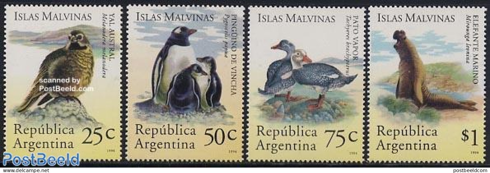 Argentina 1994 Falklands Fauna 4v, Mint NH, Nature - Animals (others & Mixed) - Birds - Penguins - Sea Mammals - Geese - Nuovi