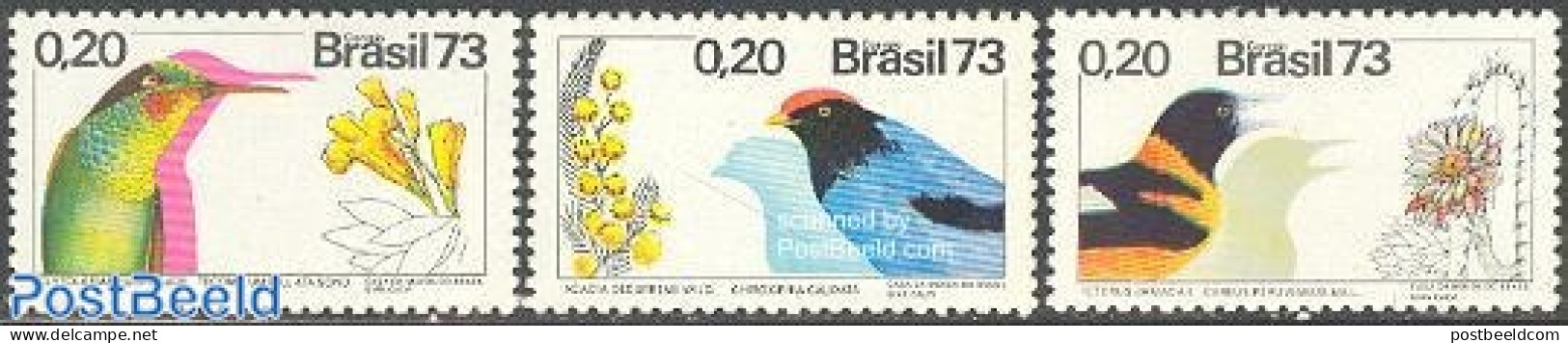 Brazil 1973 Birds & Flowers 3v, Mint NH, Nature - Birds - Flowers & Plants - Nuovi