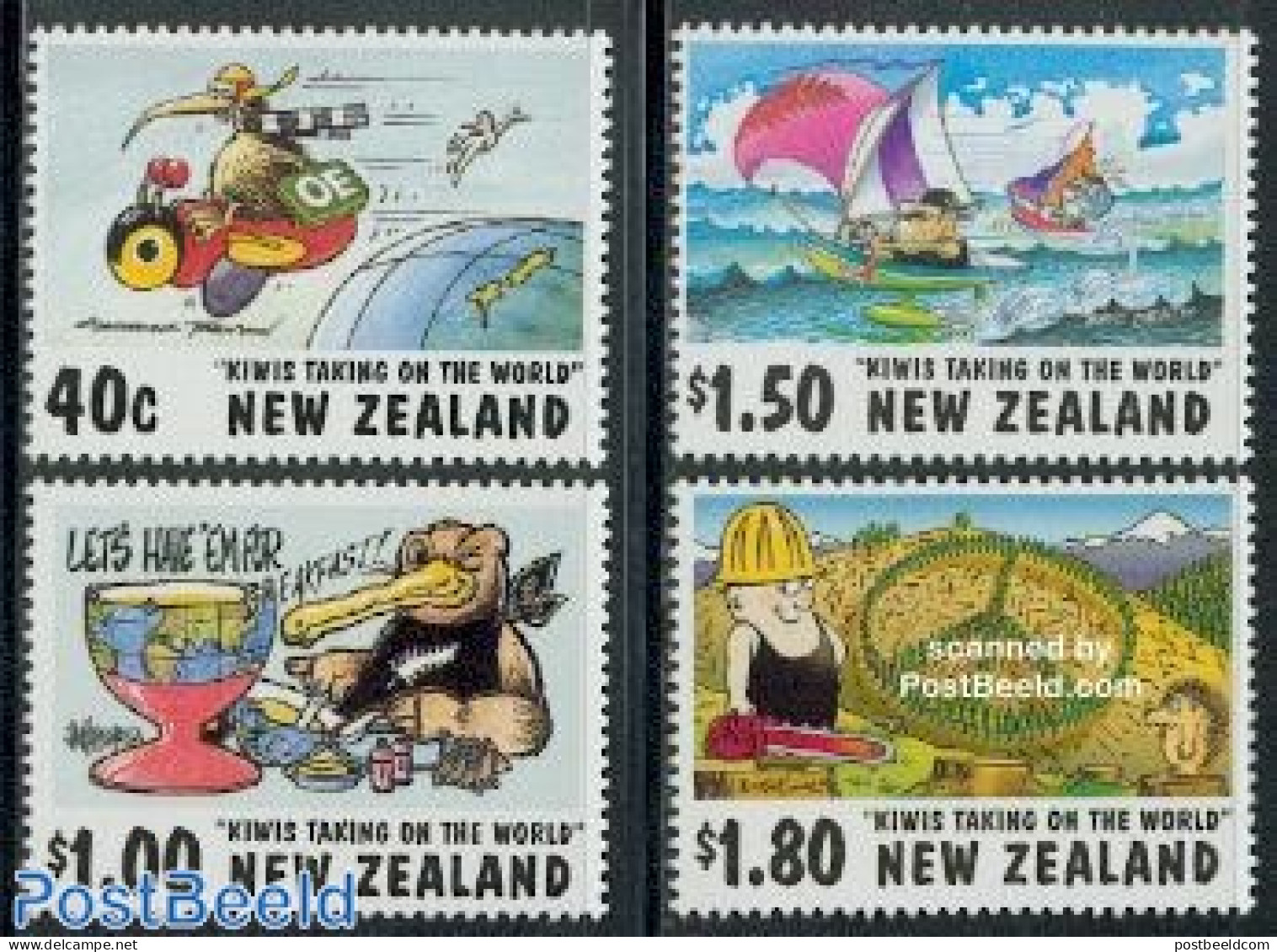 New Zealand 1997 Cartoons 4v, Mint NH, Nature - Sport - Birds - Sailing - Art - Comics (except Disney) - Ongebruikt