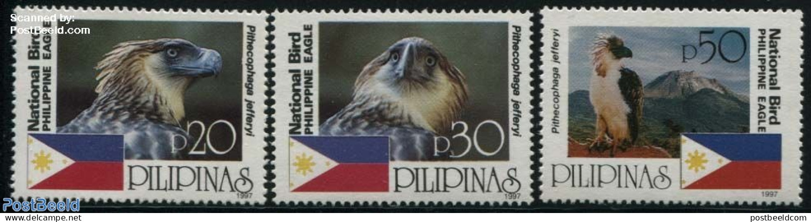 Philippines 1997 Birds Of Prey 3v, Mint NH, History - Nature - Flags - Birds - Birds Of Prey - Philippinen