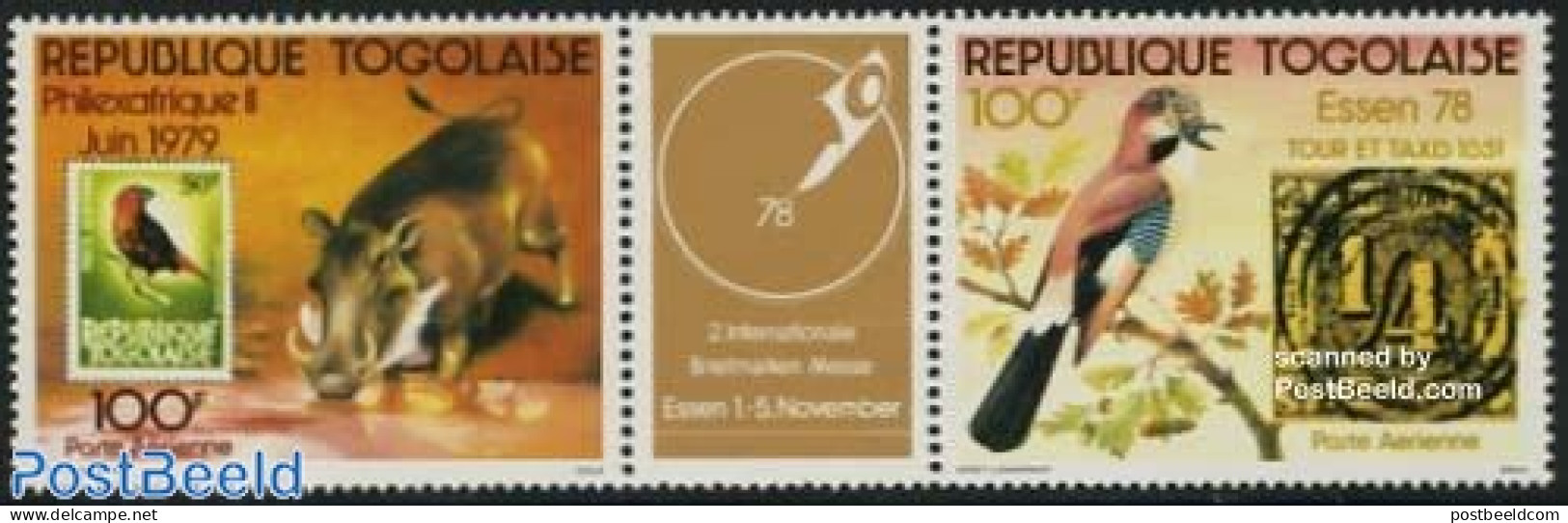 Togo 1978 Philexafrique/Essen 2v+tab [:T;], Mint NH, Nature - Animals (others & Mixed) - Birds - Stamps On Stamps - Stamps On Stamps