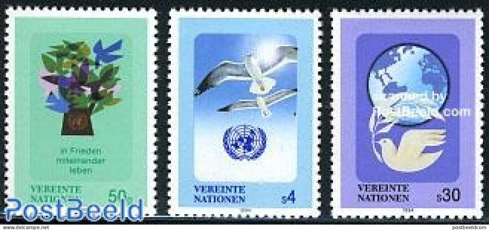 United Nations, Vienna 1994 Definitives 3v, Mint NH, Nature - Various - Birds - Maps - Pigeons - Aardrijkskunde