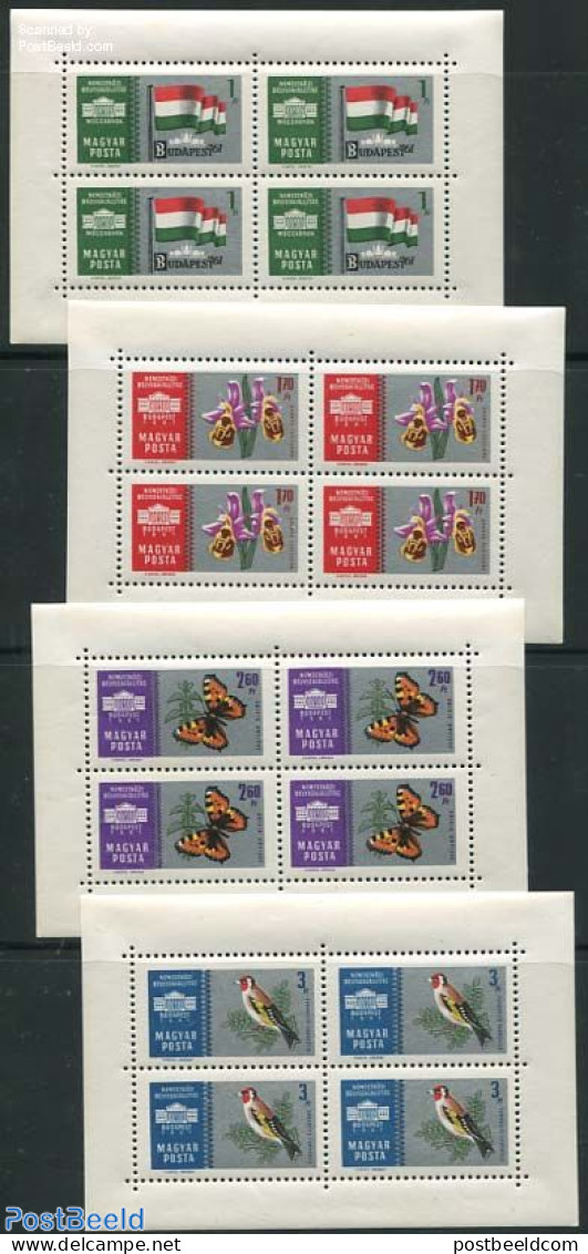 Hungary 1961 Stamp Expo 4 S/s, Mint NH, Nature - Birds - Butterflies - Flowers & Plants - Orchids - Nuovi