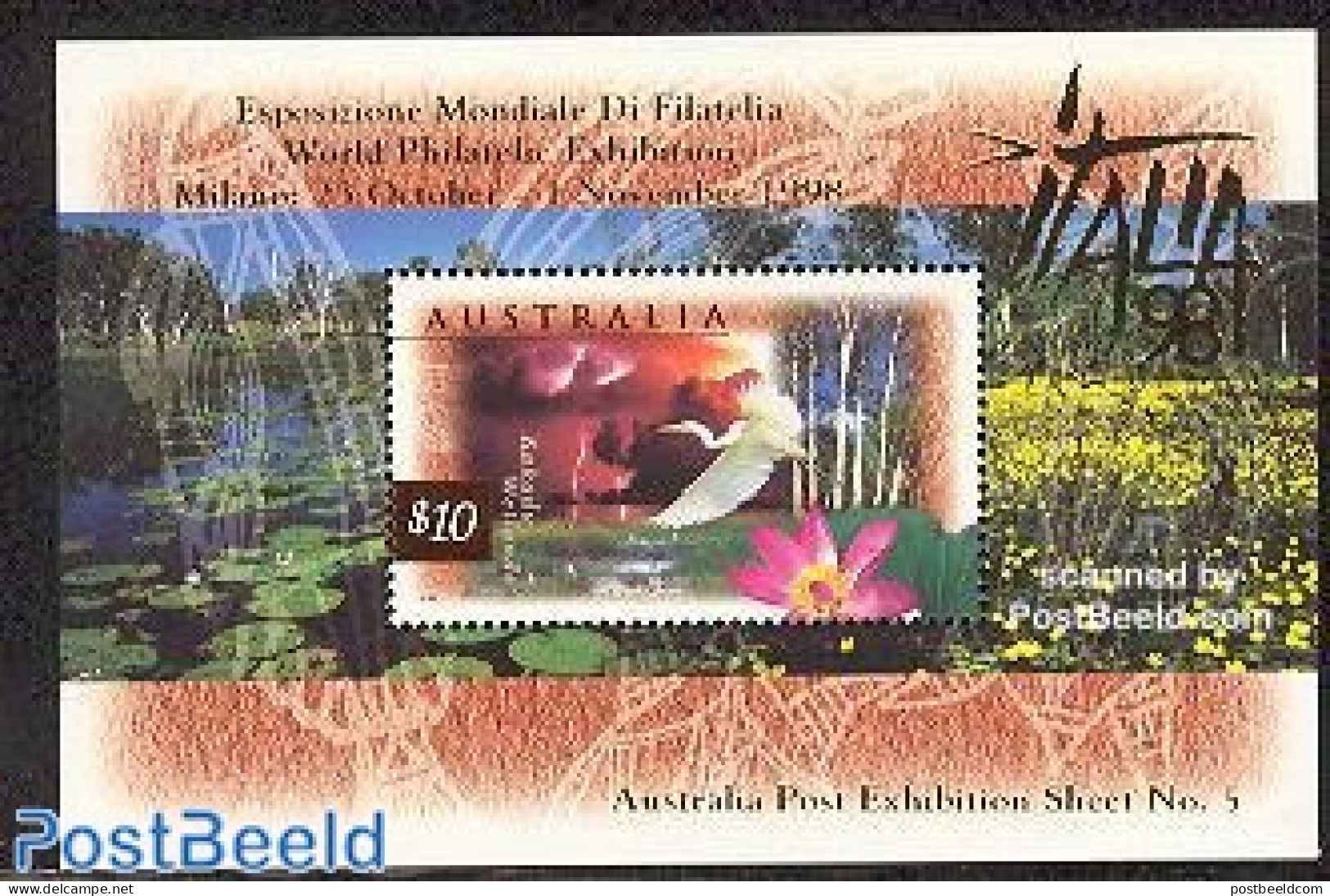 Australia 1998 Italia 98 S/s, Mint NH, Nature - Birds - Philately - Storks - Nuevos