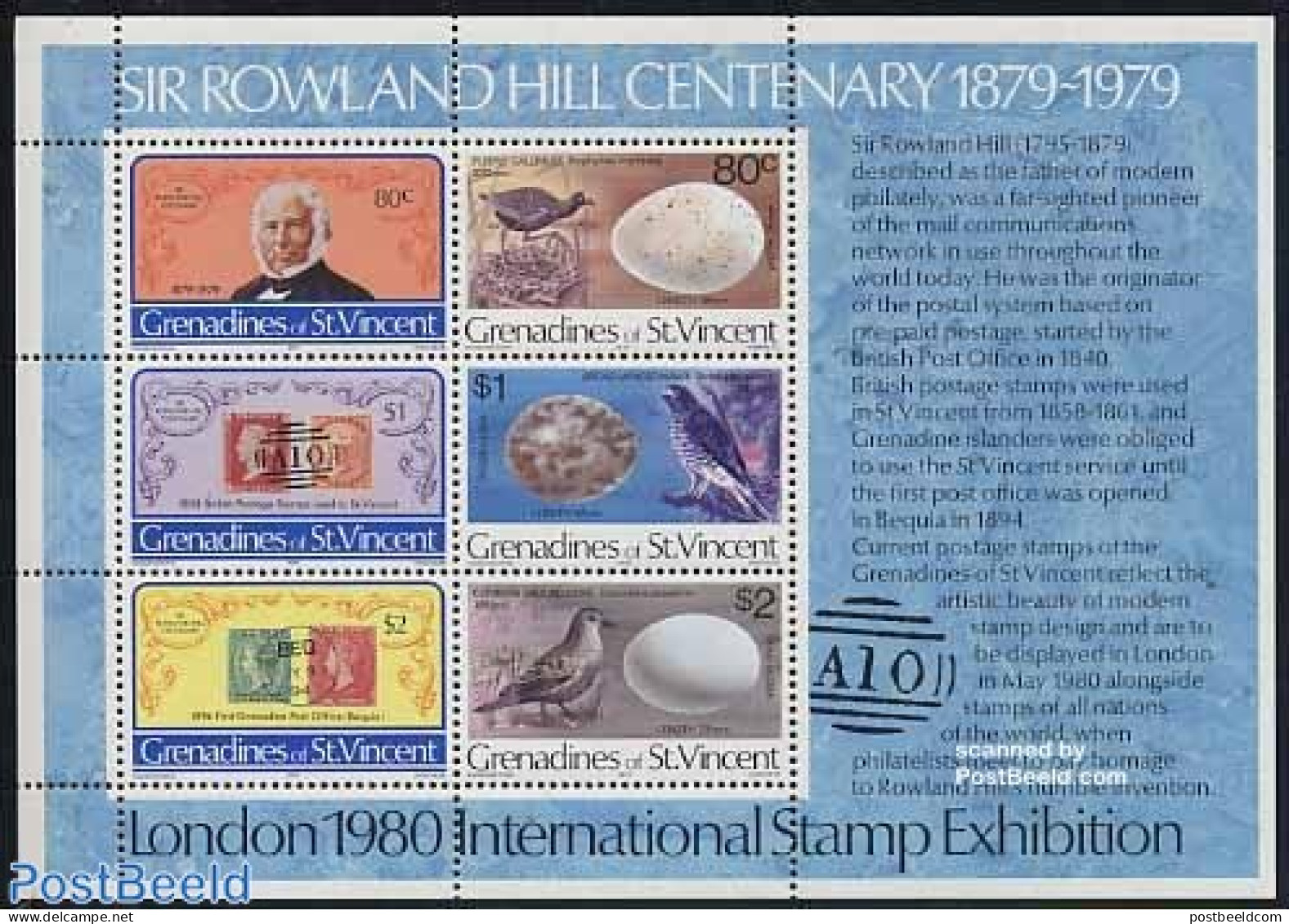 Saint Vincent & The Grenadines 1979 Sir Rowland Hill S/s, Mint NH, Nature - Birds - Sir Rowland Hill - Stamps On Stamps - Rowland Hill