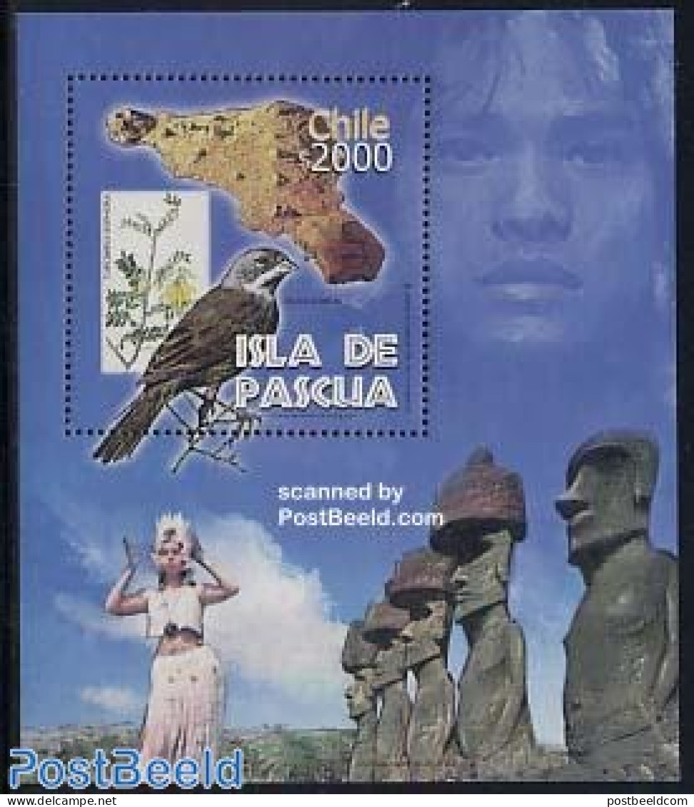 Chile 2002 Easter Island S/s, Mint NH, History - Nature - Various - Archaeology - Birds - Flowers & Plants - Maps - Ar.. - Arqueología