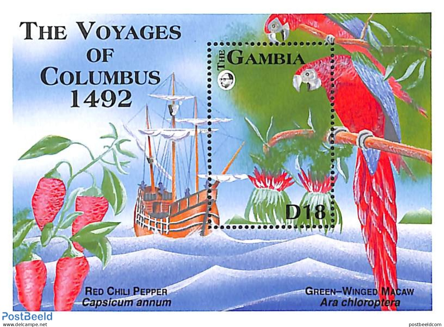 Gambia 1993 Discovery Of America S/s, Mint NH, History - Nature - Transport - Explorers - Birds - Parrots - Ships And .. - Erforscher