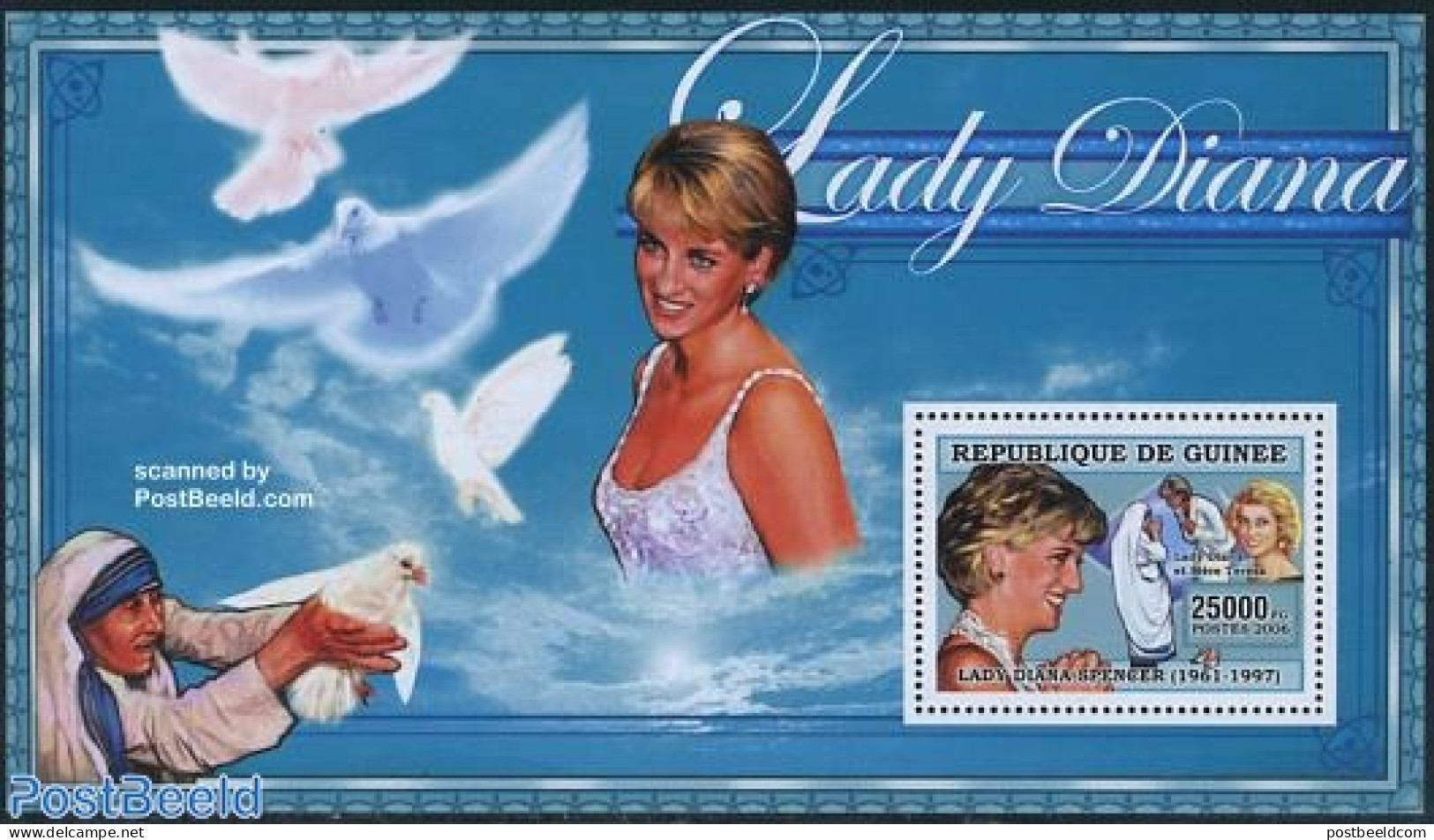 Guinea, Republic 2006 Lady Diana S/s, Mint NH, History - Nature - Charles & Diana - Kings & Queens (Royalty) - Birds - Royalties, Royals