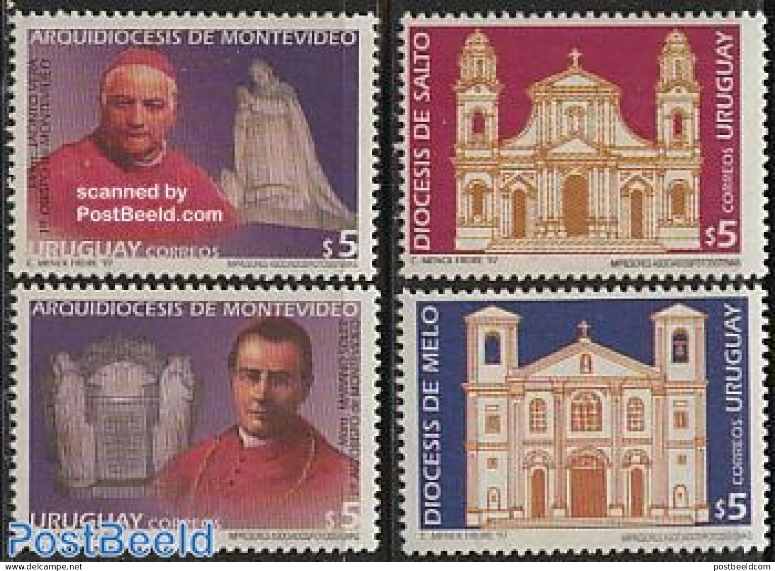 Uruguay 1997 Diocese 4v, Mint NH, Religion - Churches, Temples, Mosques, Synagogues - Religion - Eglises Et Cathédrales