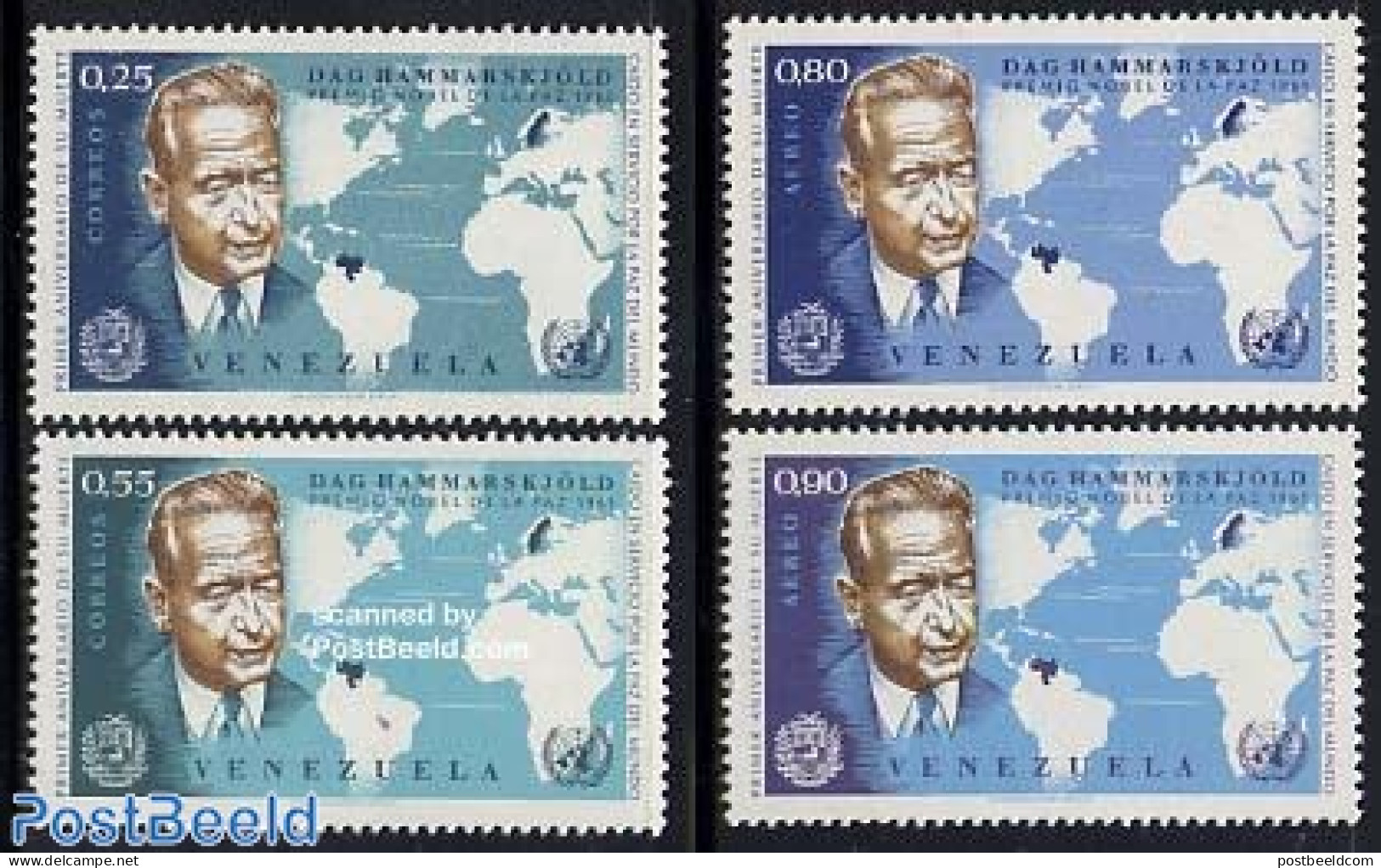 Venezuela 1963 Dag Hammarskjold 4v, Mint NH, History - Various - United Nations - Maps - Aardrijkskunde