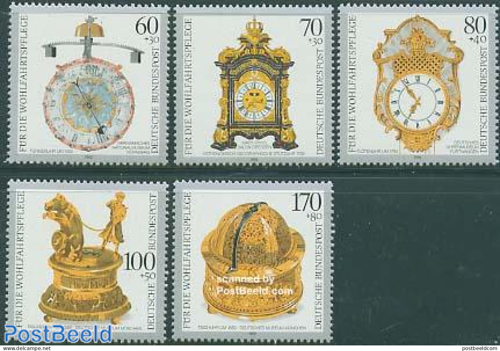 Germany, Federal Republic 1992 Welfare, Clocks 5v, Mint NH, Science - Weights & Measures - Art - Art & Antique Objects.. - Unused Stamps