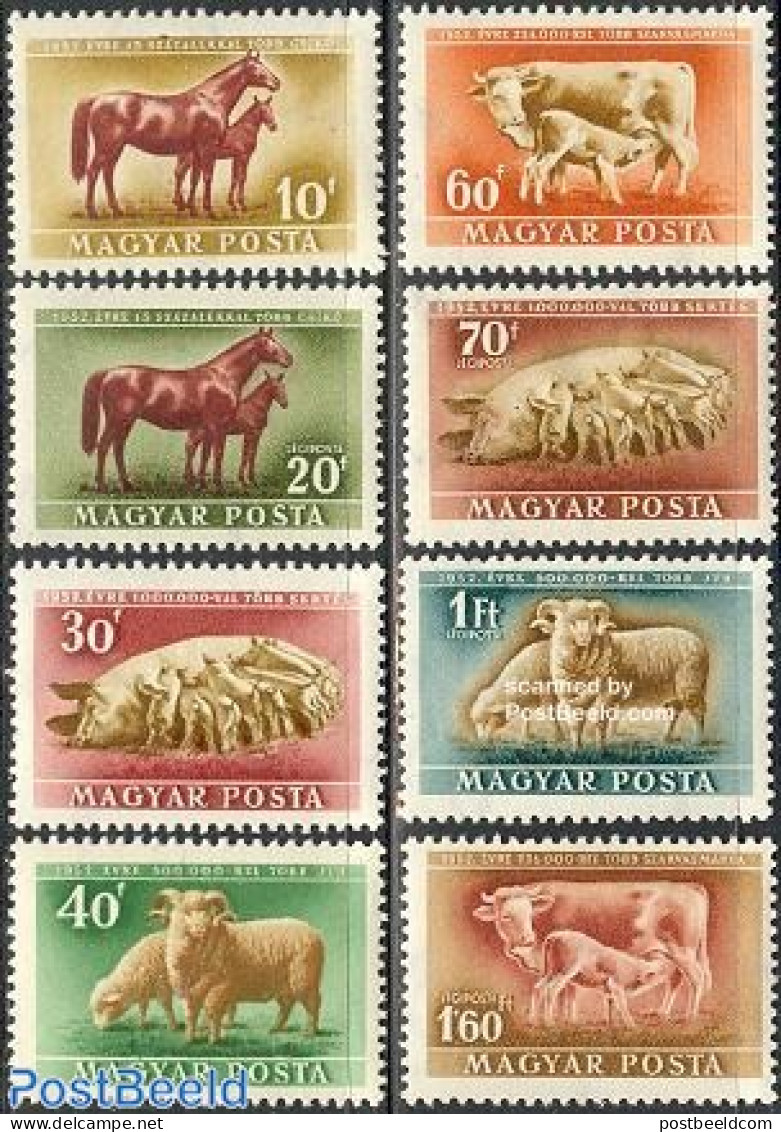 Hungary 1951 Domestic Animals 8v, Mint NH, Nature - Animals (others & Mixed) - Cattle - Horses - Unused Stamps