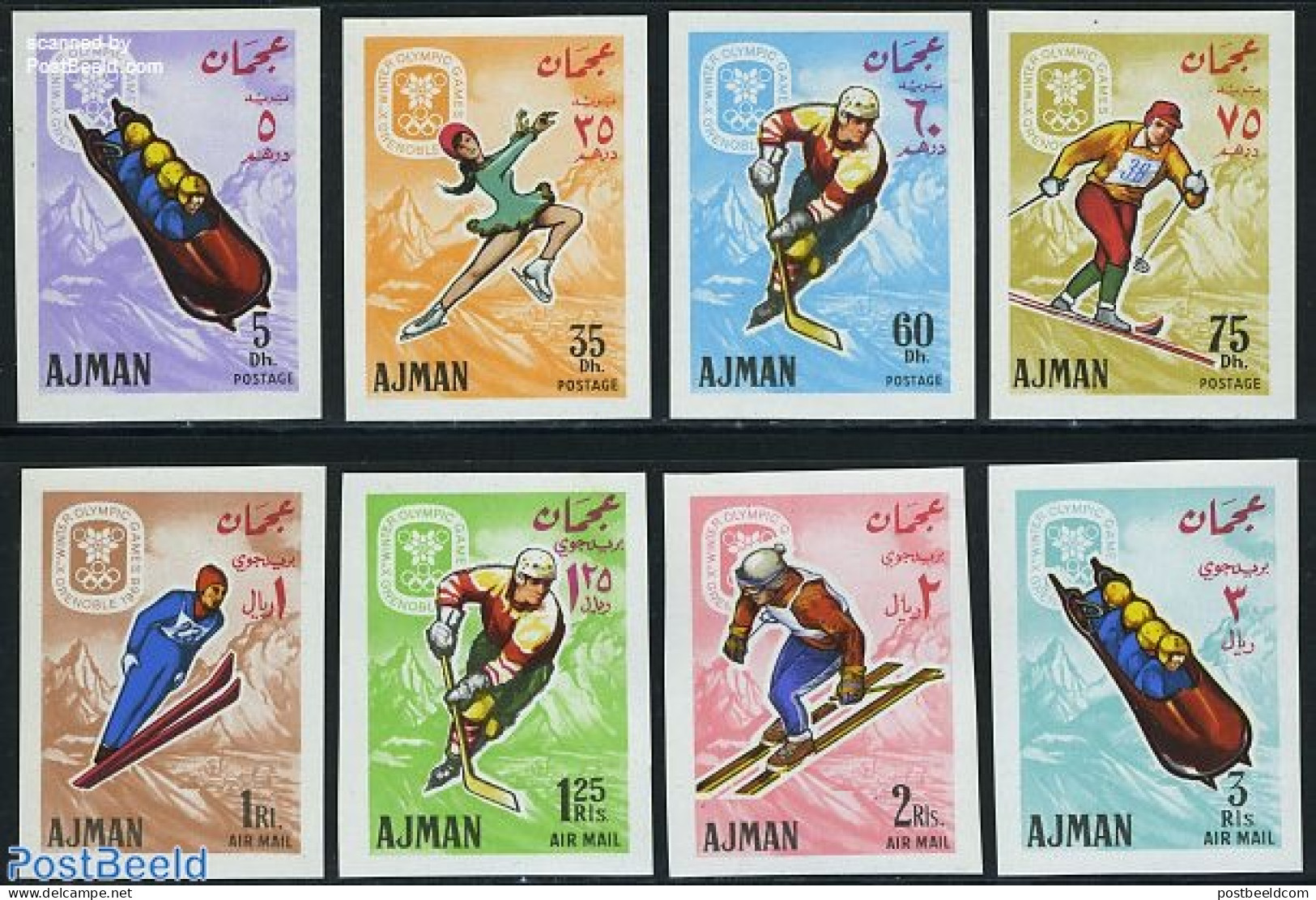 Ajman 1967 Olympic Winter Games 8v Imperforated, Mint NH, Sport - (Bob) Sleigh Sports - Ice Hockey - Olympic Winter Ga.. - Inverno