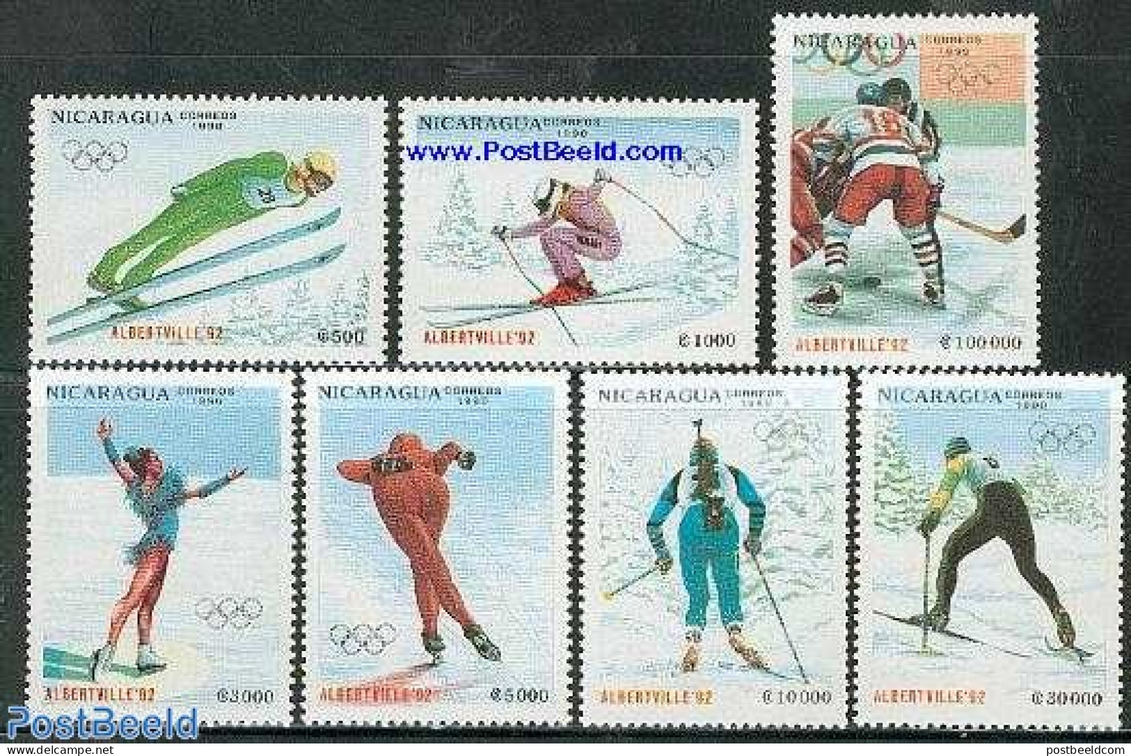 Nicaragua 1990 Olympic Winter Games 7v, Mint NH, Sport - Ice Hockey - Olympic Winter Games - Skating - Skiing - Hockey (sur Glace)