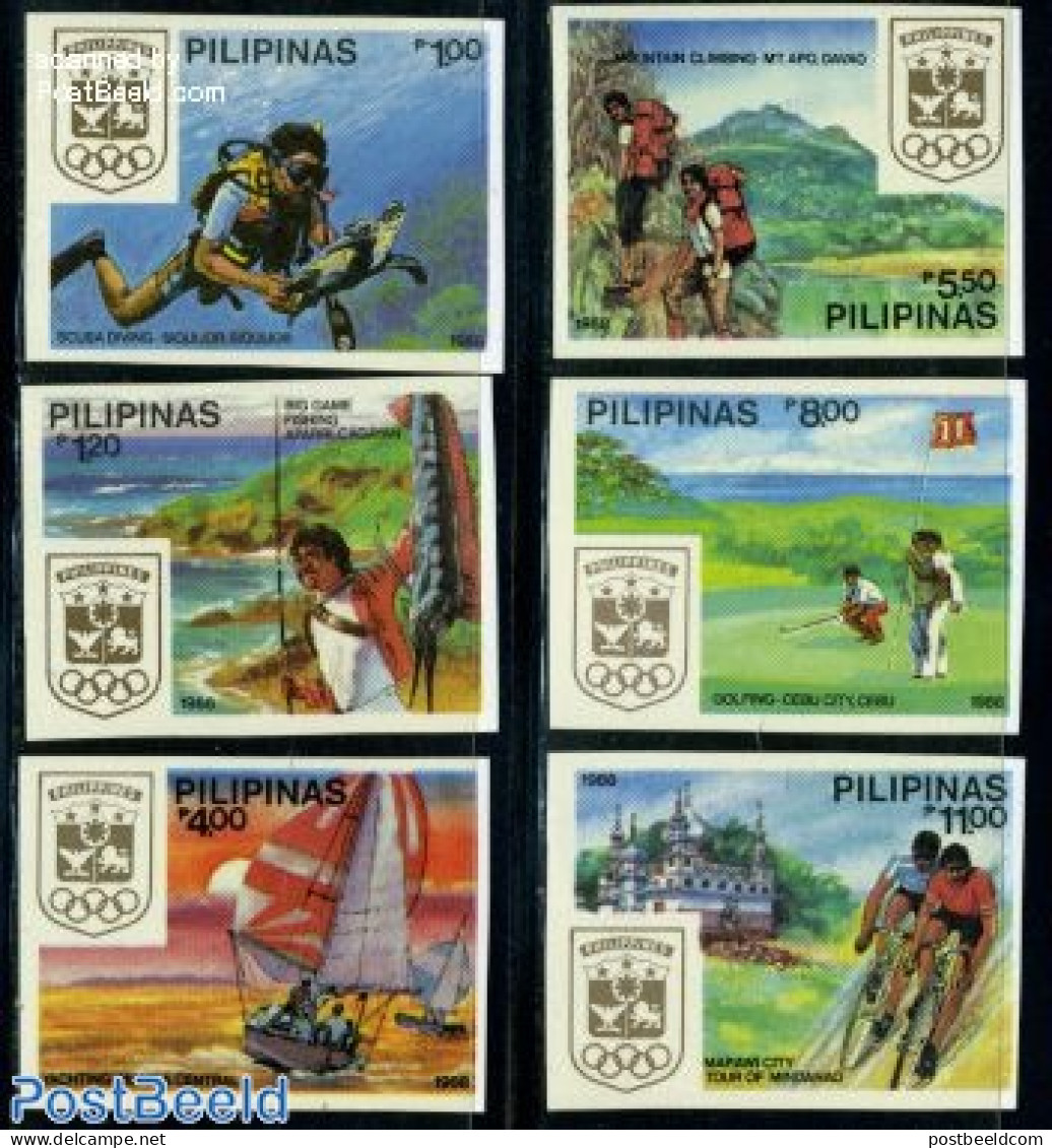 Philippines 1988 Olympic Week 6v Imperforated, Mint NH, Sport - Cycling - Diving - Golf - Sport (other And Mixed) - Ciclismo