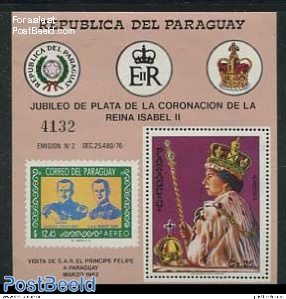 Paraguay 1978 Elizabeth Silver Coronation S/s, Mint NH, History - Kings & Queens (Royalty) - Royalties, Royals