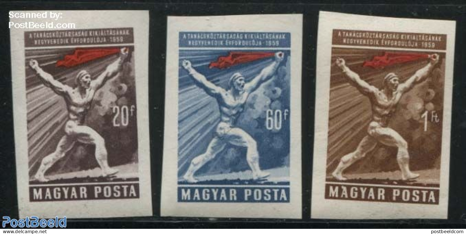 Hungary 1959 40 Years Republic 3v Imperforated, Mint NH - Ongebruikt