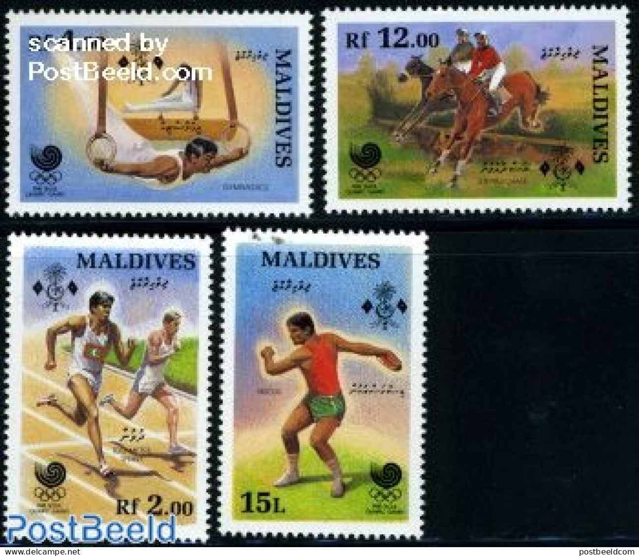 Maldives 1988 Olympic Games 4v, Mint NH, Nature - Sport - Horses - Athletics - Gymnastics - Olympic Games - Atletica