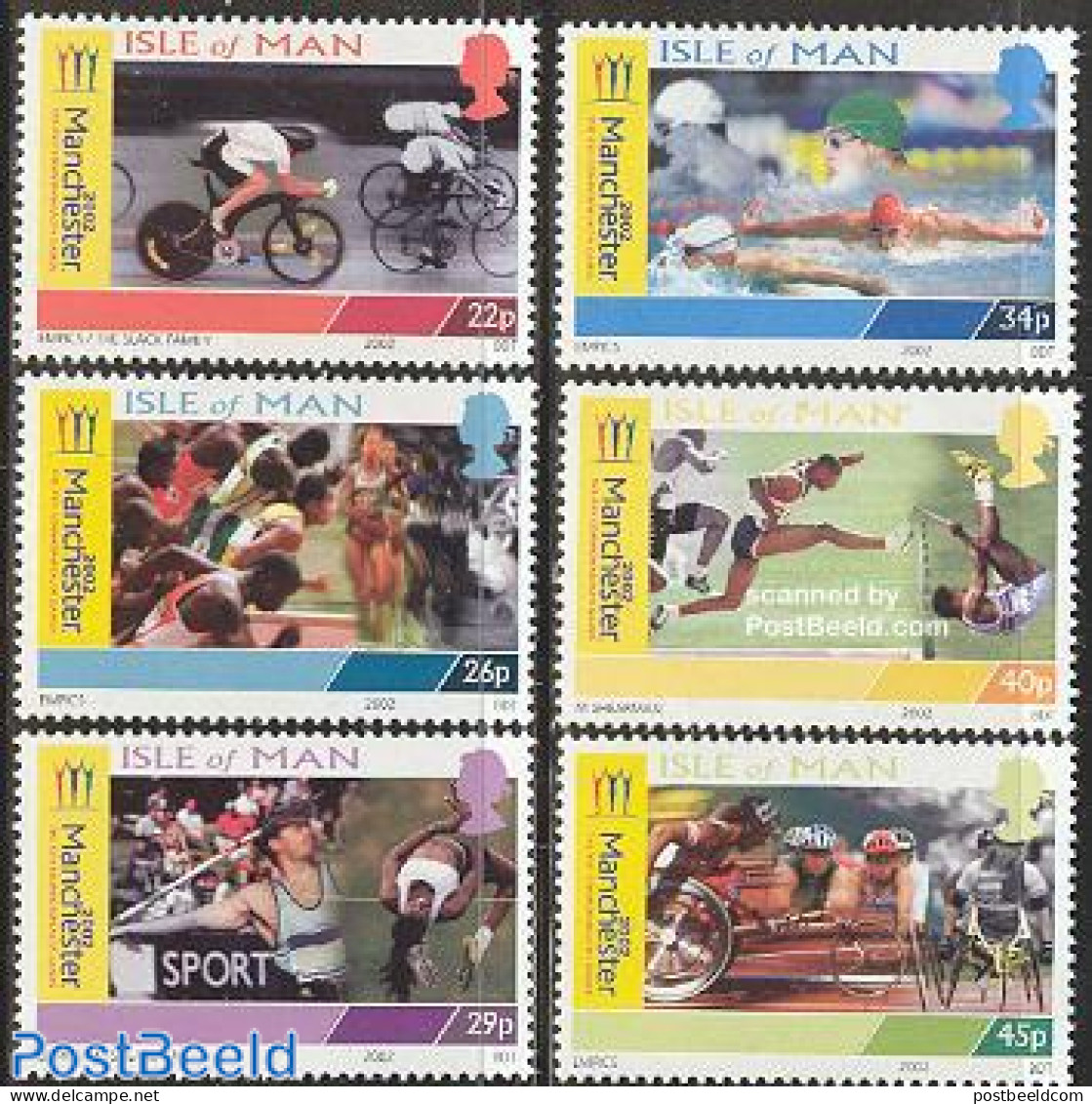 Isle Of Man 2002 Commonwealth Games 6v, Mint NH, Sport - Athletics - Cycling - Sport (other And Mixed) - Swimming - Leichtathletik