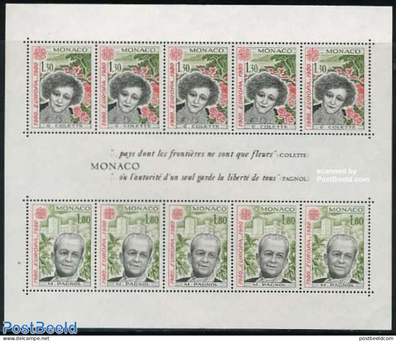 Monaco 1980 Europa, Famous Persons S/s, Mint NH, History - Europa (cept) - Art - Authors - Nuovi