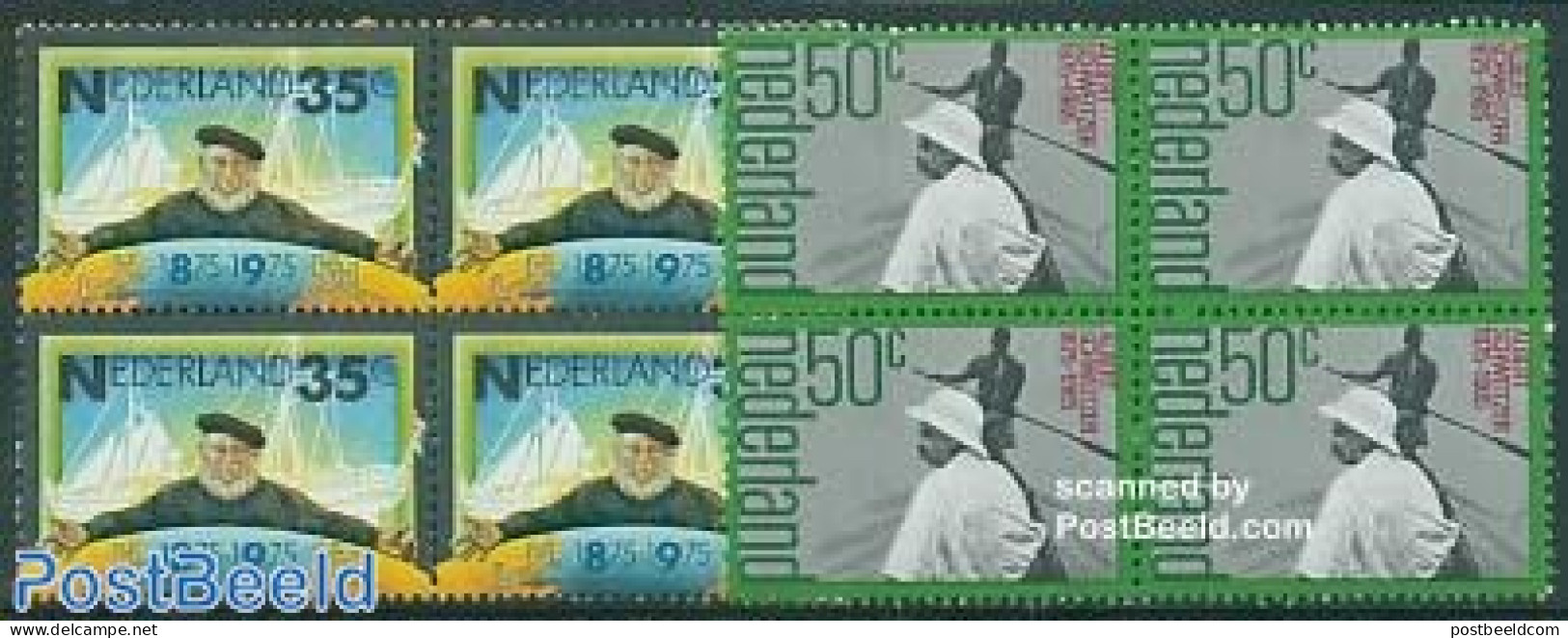 Netherlands 1975 Mixed Issue 2v , Blocks Of 4 [+], Mint NH, History - Transport - Explorers - Ships And Boats - Unused Stamps