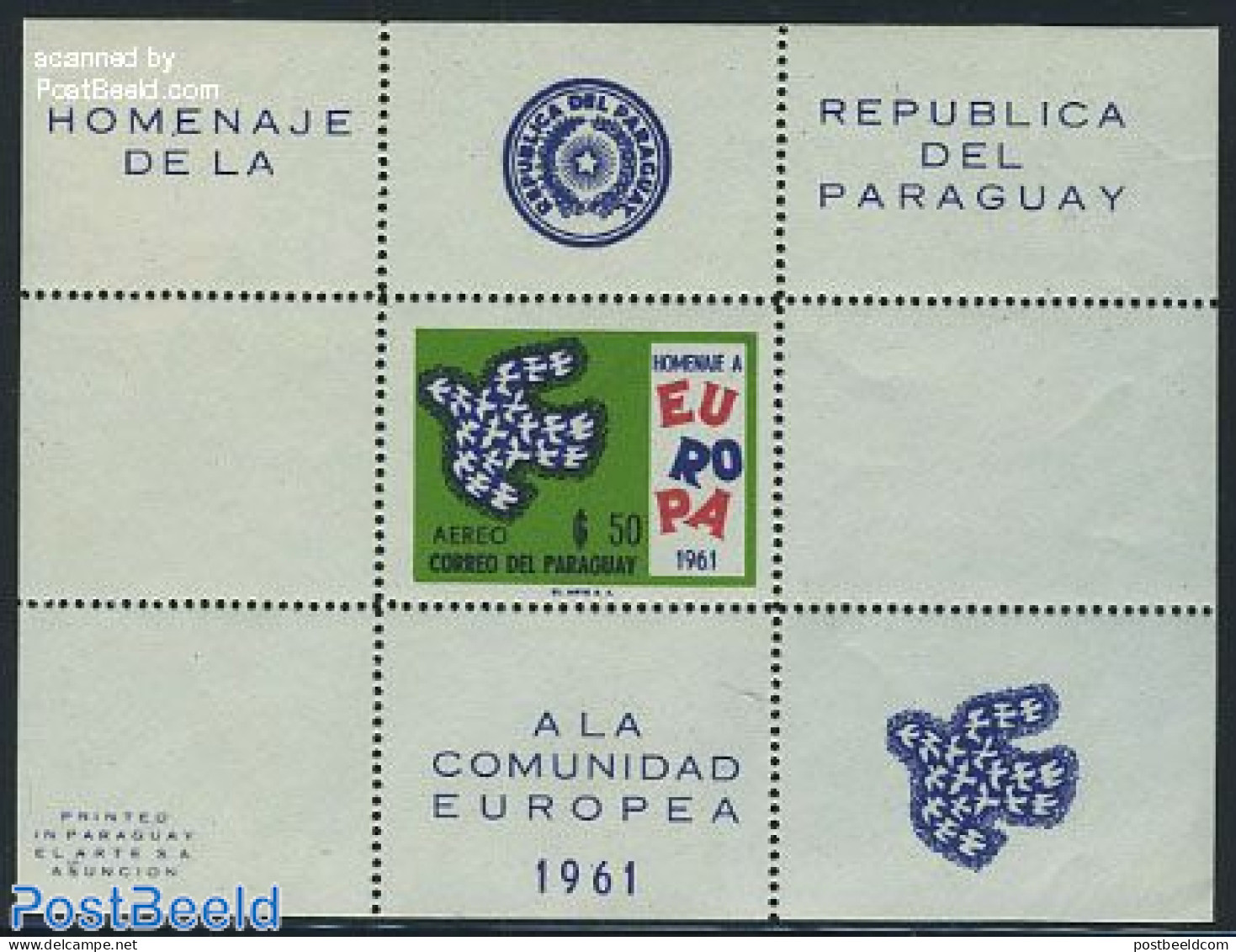 Paraguay 1961 Europe S/s (50g), Mint NH, History - Europa Hang-on Issues - Ideas Europeas