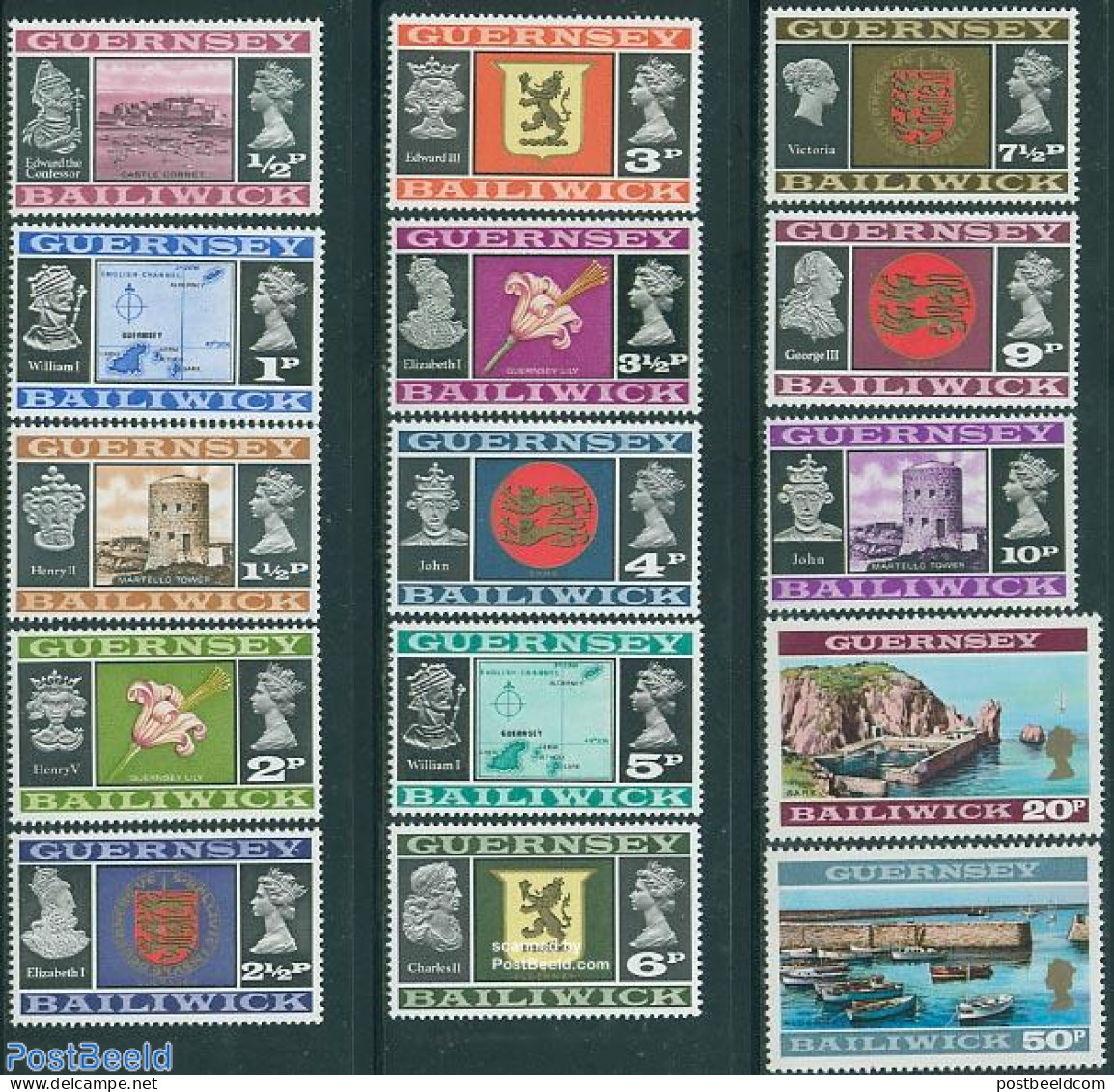 Guernsey 1971 Definitives 15v, Mint NH, History - Various - Coat Of Arms - Maps - Art - Castles & Fortifications - Geografia