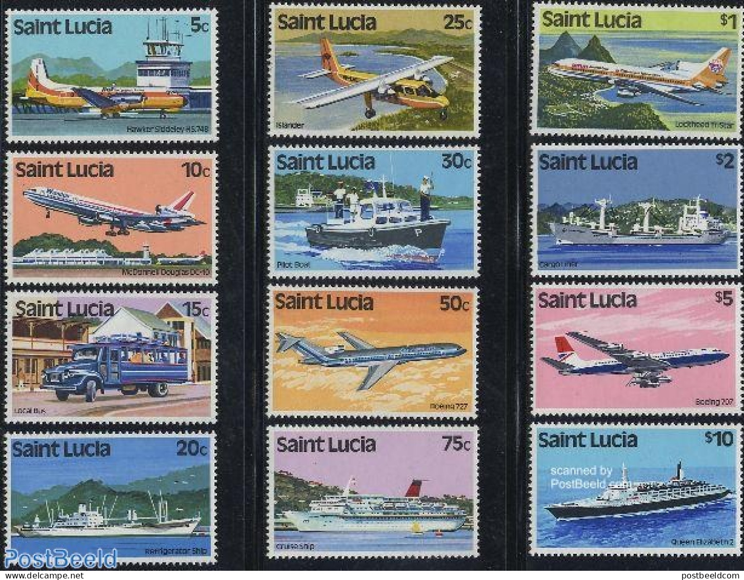 Saint Lucia 1980 Definitives 12v, Transport, Mint NH, Transport - Automobiles - Aircraft & Aviation - Ships And Boats - Auto's