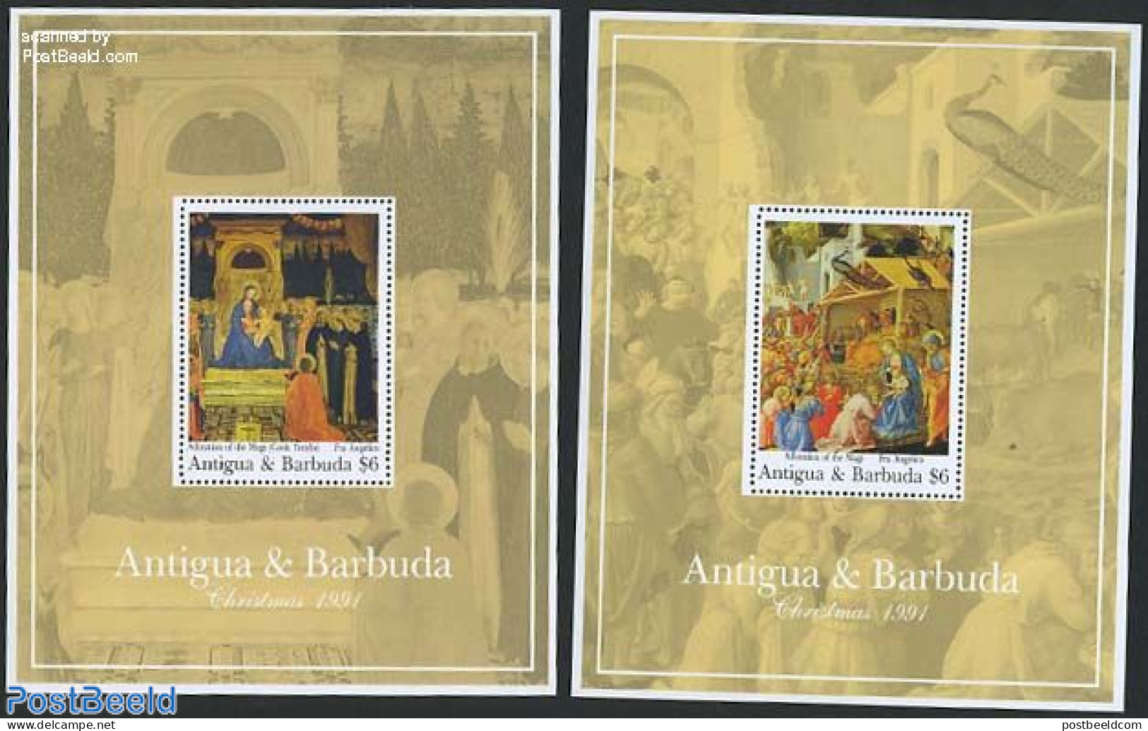 Antigua & Barbuda 1991 Christmas 2 S/s, Mint NH, Religion - Christmas - Art - Paintings - Christmas