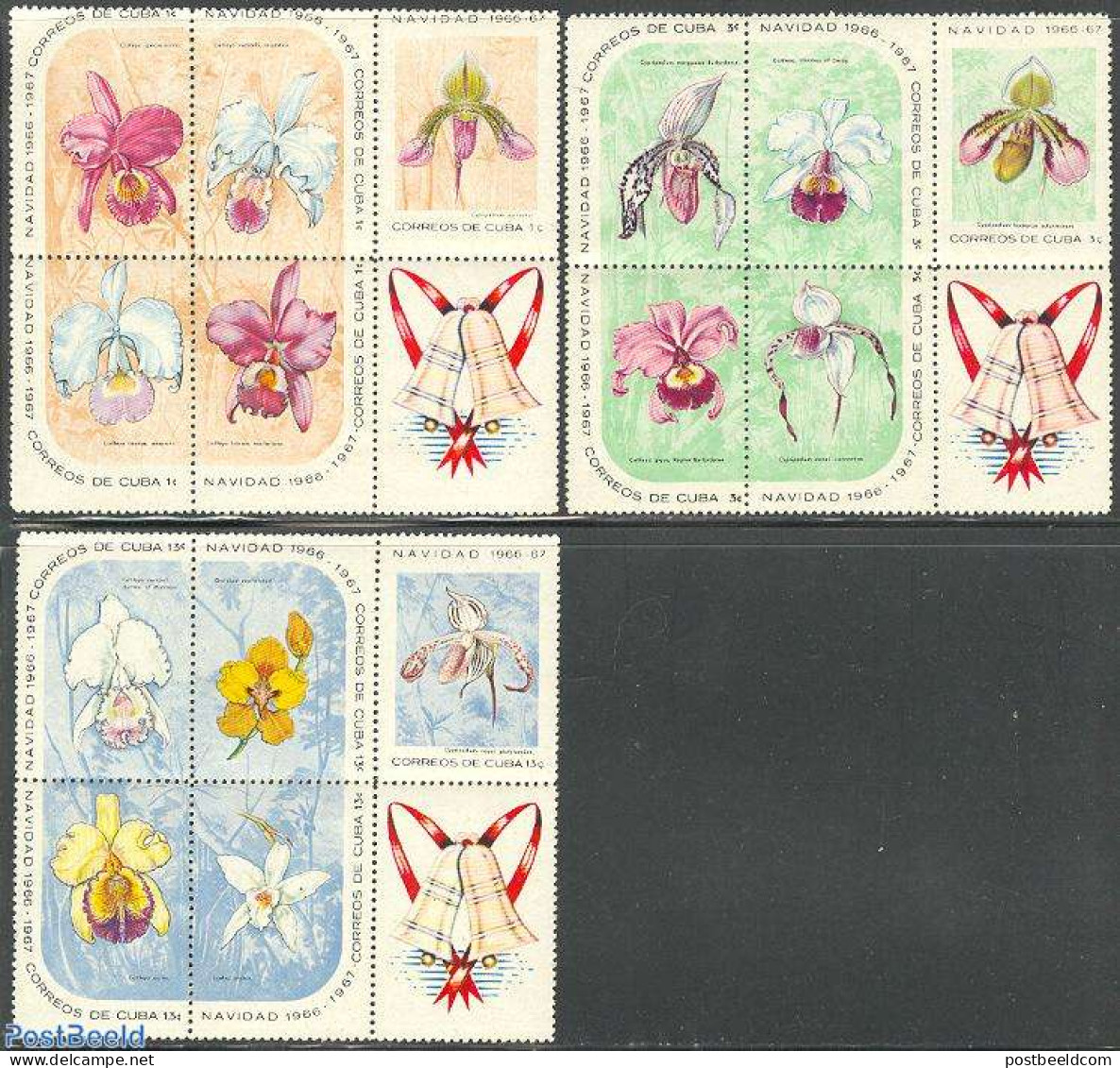 Cuba 1966 Christmas, Orchids 3x5v, Mint NH, Nature - Religion - Flowers & Plants - Orchids - Christmas - Ongebruikt