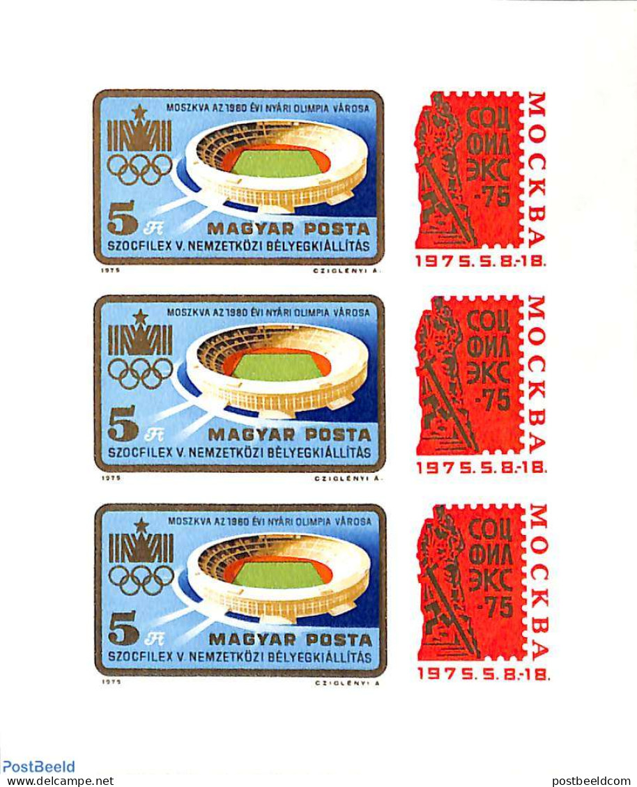 Hungary 1975 SOZPHILEX M/s Imperforated, Mint NH, Sport - Olympic Games - Sport (other And Mixed) - Nuovi