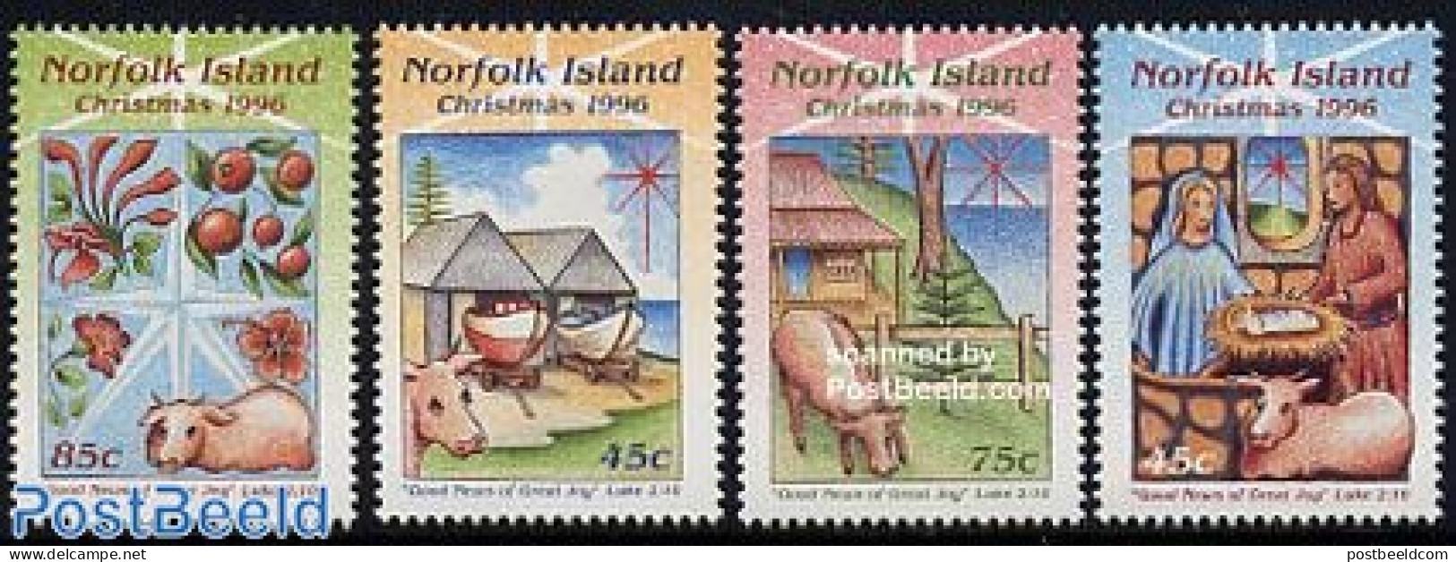 Norfolk Island 1996 Christmas 4v, Mint NH, Nature - Religion - Cattle - Christmas - Natale