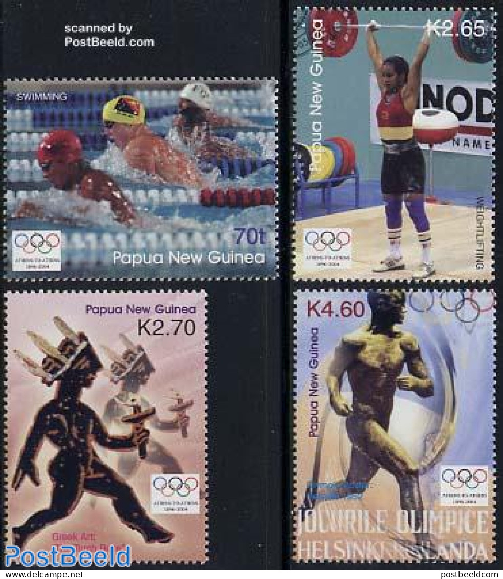 Papua New Guinea 2004 Olympic Games 4v, Mint NH, Sport - Athletics - Olympic Games - Swimming - Weightlifting - Atletica