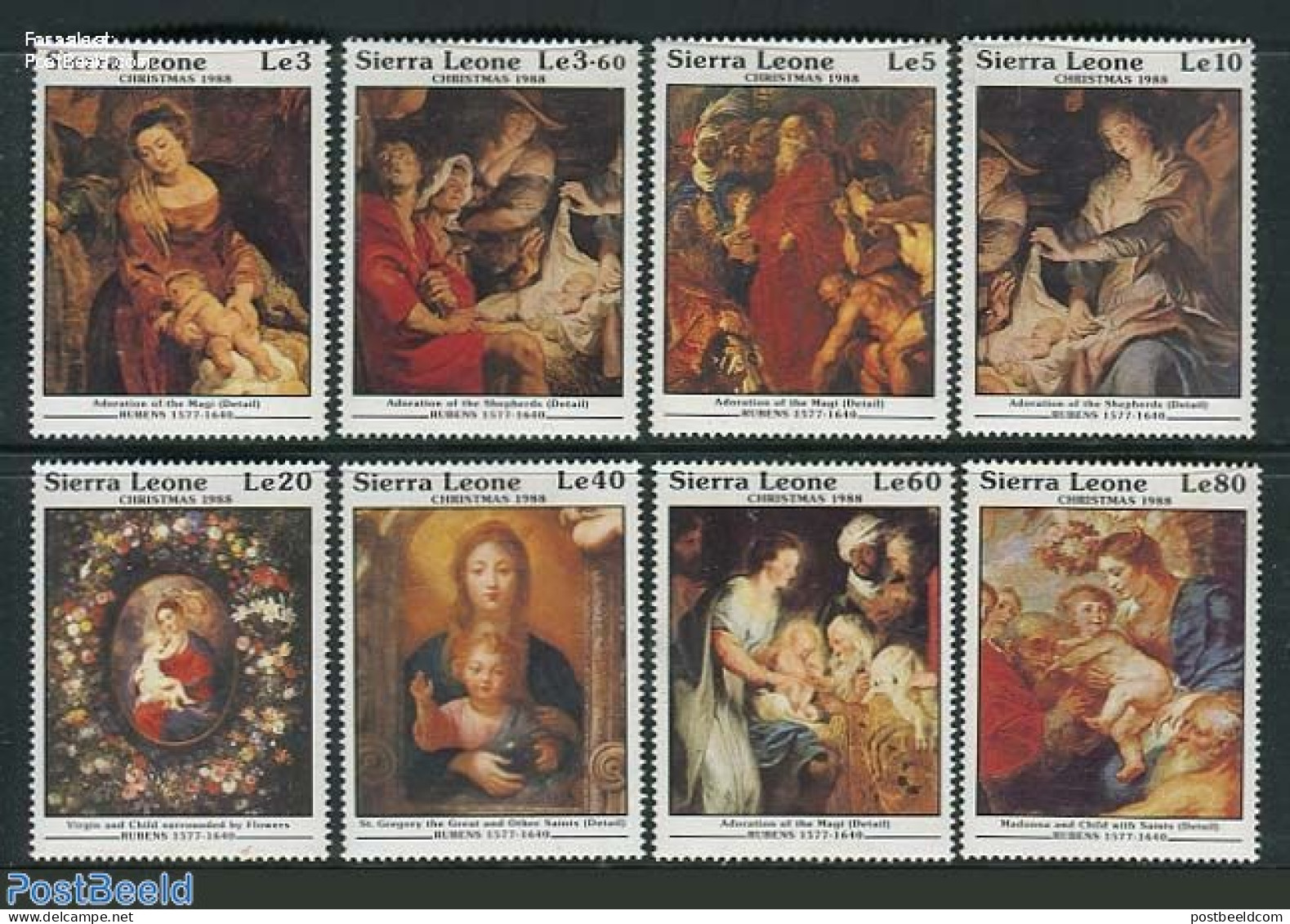 Sierra Leone 1988 Christmas 8v, Rubens Paintings, Mint NH, Religion - Christmas - Art - Paintings - Rubens - Noël