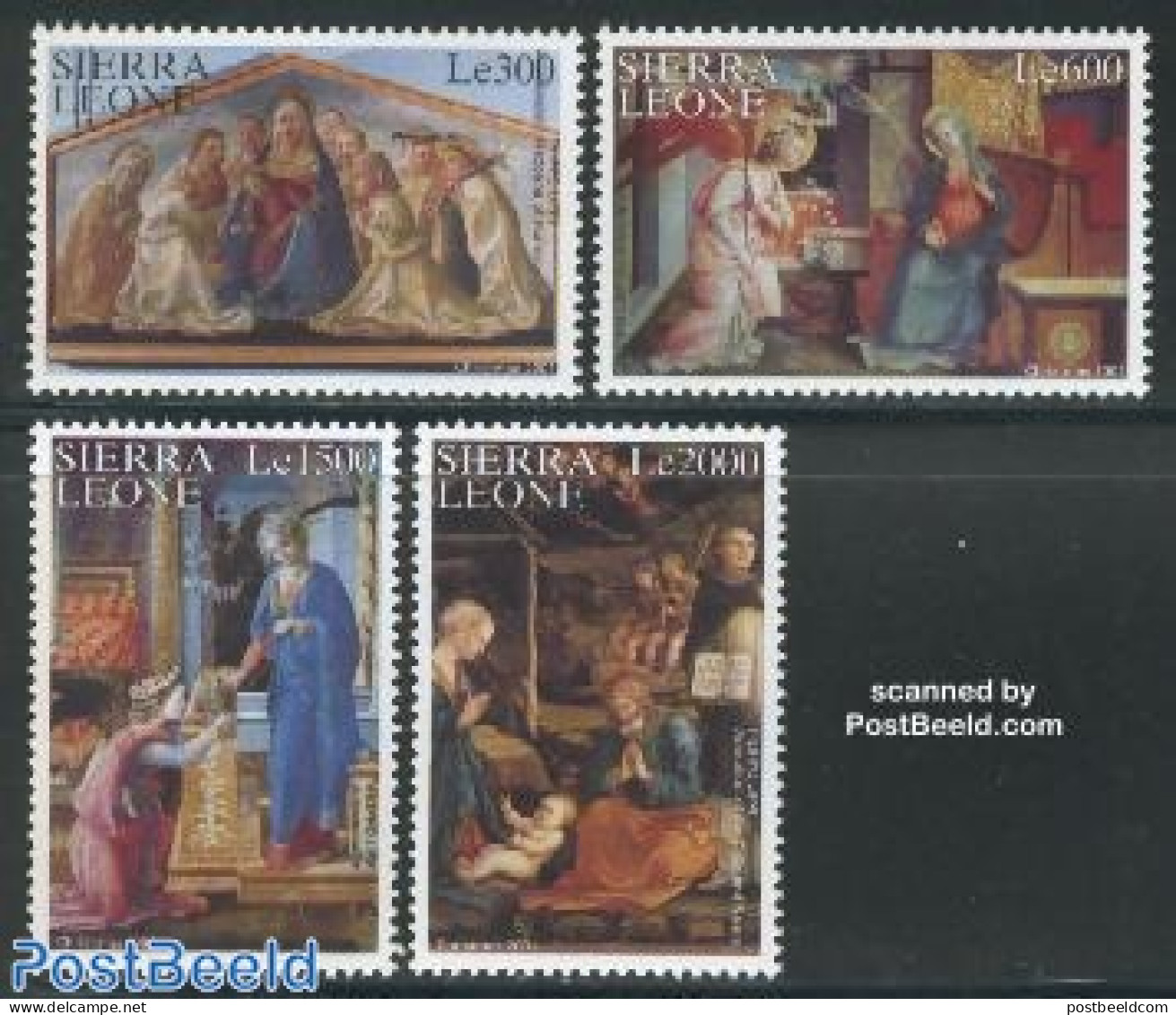 Sierra Leone 2001 Christmas 4v, Mint NH, Religion - Angels - Christmas - Art - Paintings - Christentum