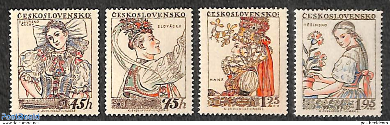 Czechoslovkia 1957 Stamp Day, Costumes 4v, Mint NH, Various - Stamp Day - Costumes - Sonstige & Ohne Zuordnung