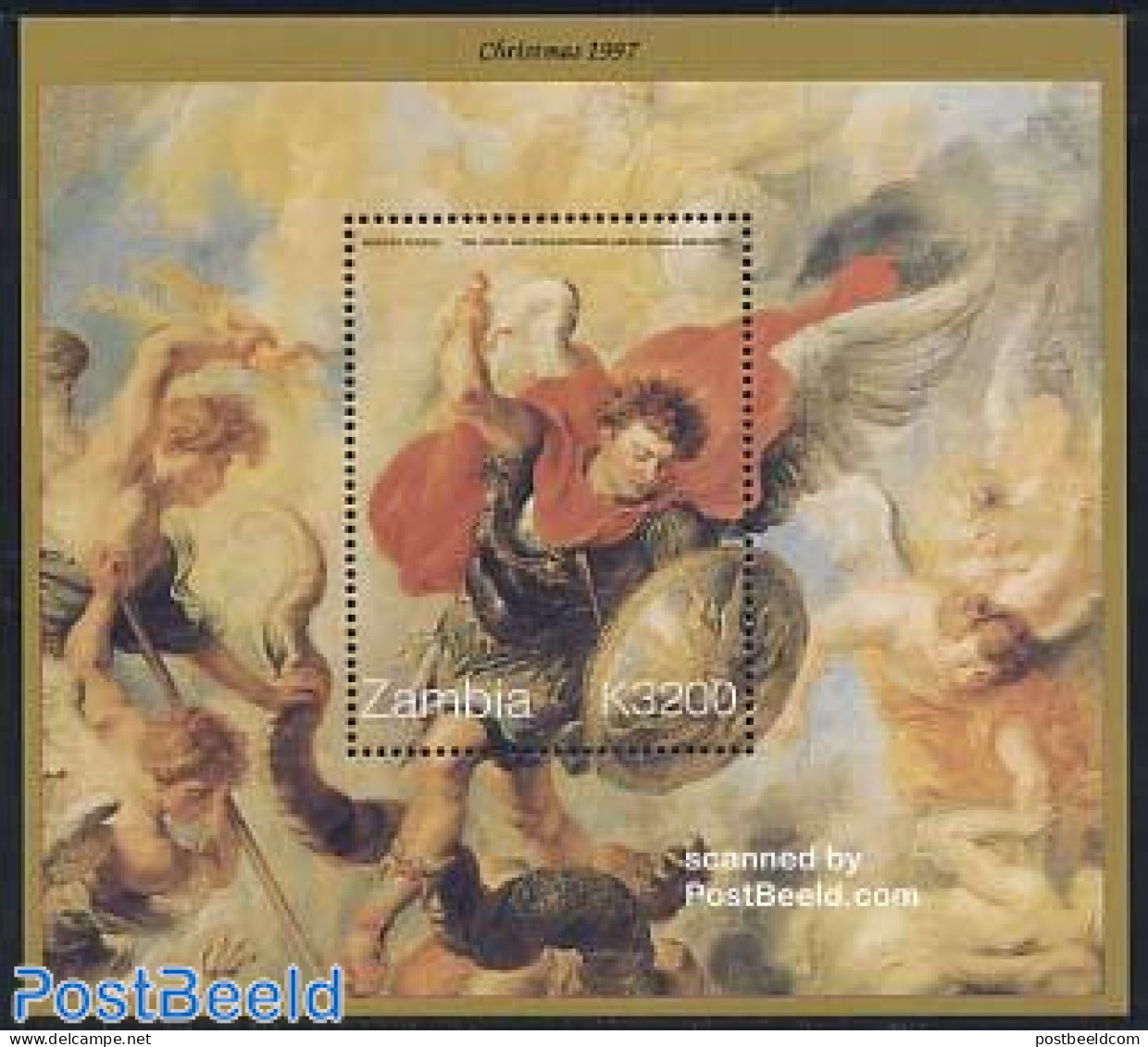 Zambia 1997 Christmas S/s, Mint NH, Religion - Angels - Christmas - Art - Paintings - Christianisme