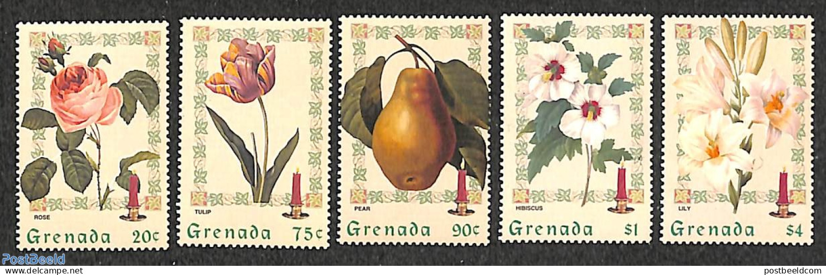 Grenada 1999 Christmas 5v, Mint NH, Nature - Religion - Flowers & Plants - Fruit - Roses - Christmas - Fruit