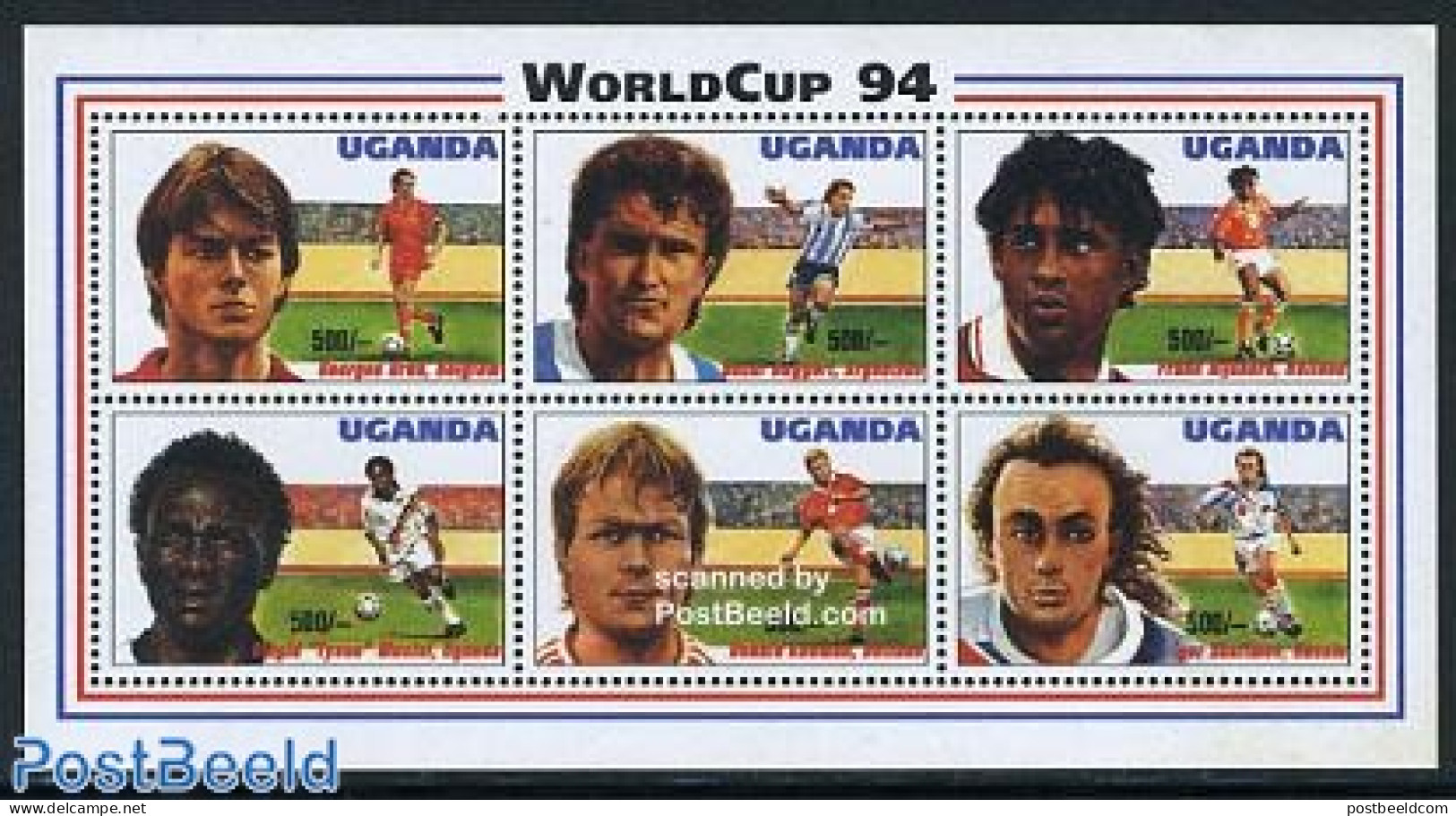 Uganda 1994 World Cup Football 6v M/s, Mint NH, History - Sport - Netherlands & Dutch - Football - Géographie