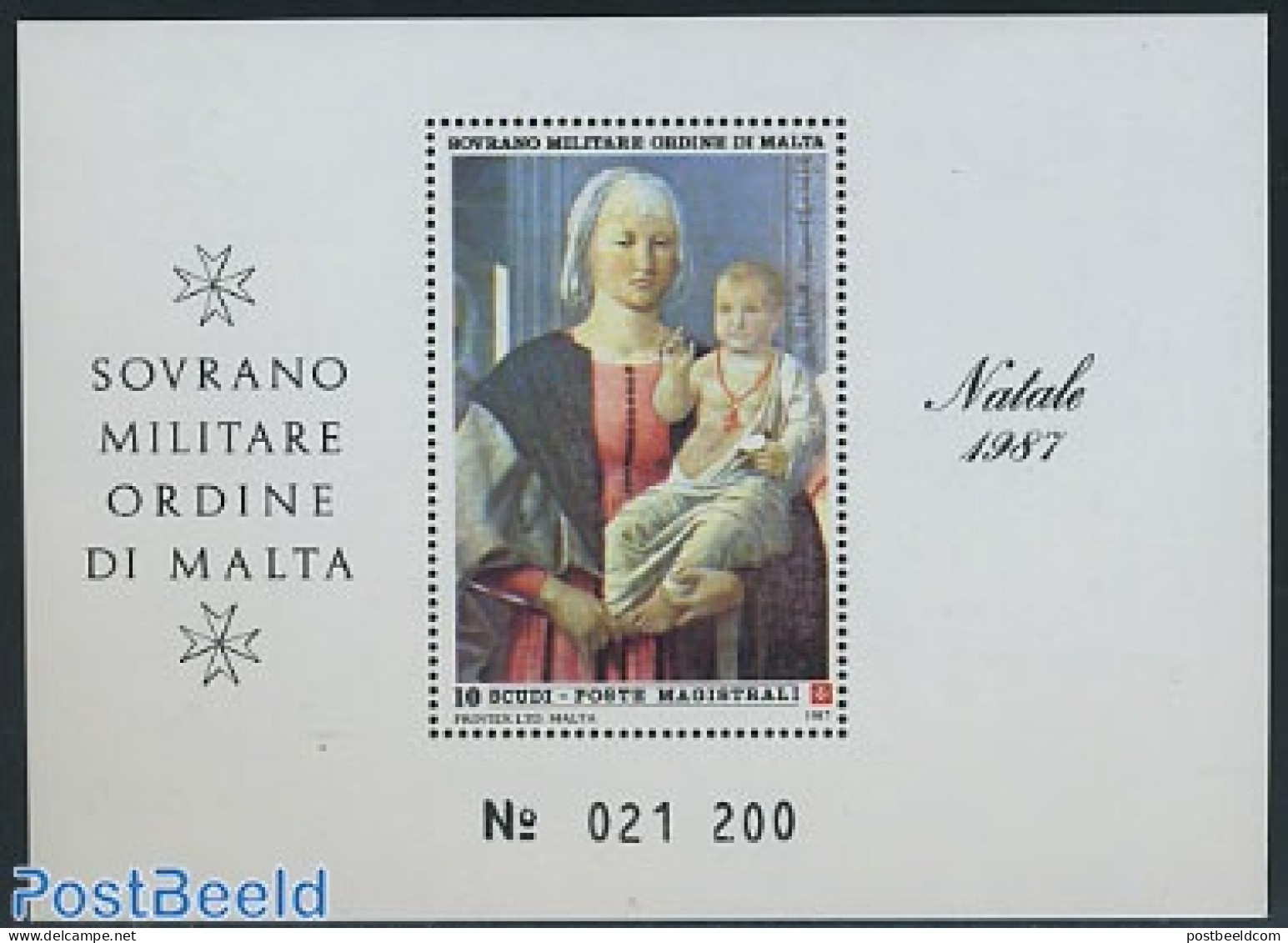Sovereign Order Of Malta 1987 Christmas S/s, Mint NH, Religion - Christmas - Art - Paintings - Kerstmis