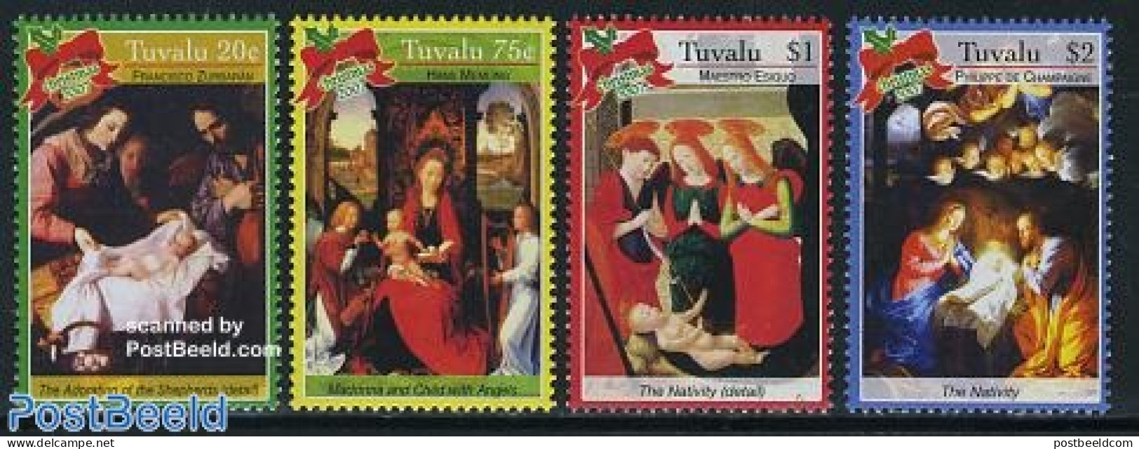 Tuvalu 2007 Christmas, Paintings 4v, Mint NH, Religion - Angels - Christmas - Art - Paintings - Christentum