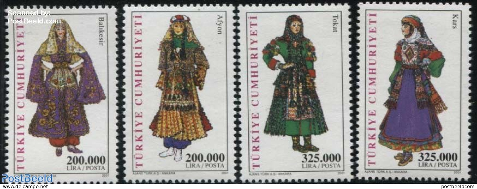 Türkiye 2001 Costumes 4v, Mint NH, Various - Costumes - Autres & Non Classés